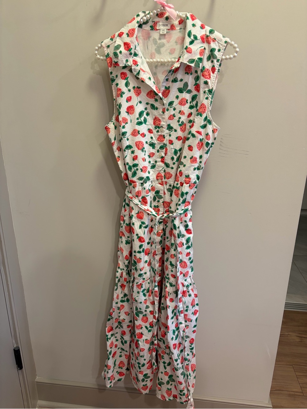 J. Crew size 10 long white dress with strawberry print